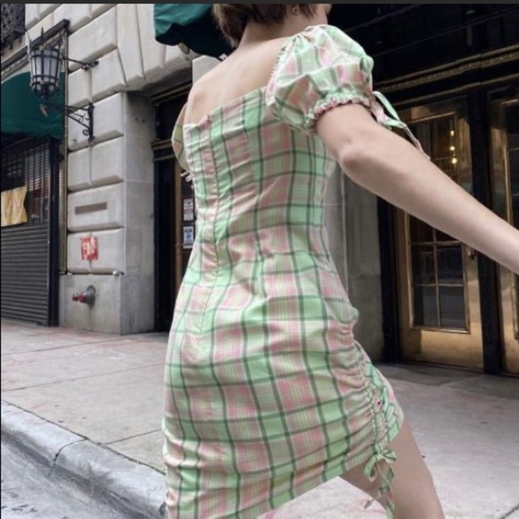 THE RAGGED PRIEST Urban Outfitters ~ Green & Pink Plaid Mini Dress ~ Size Small - Picture 2 of 9